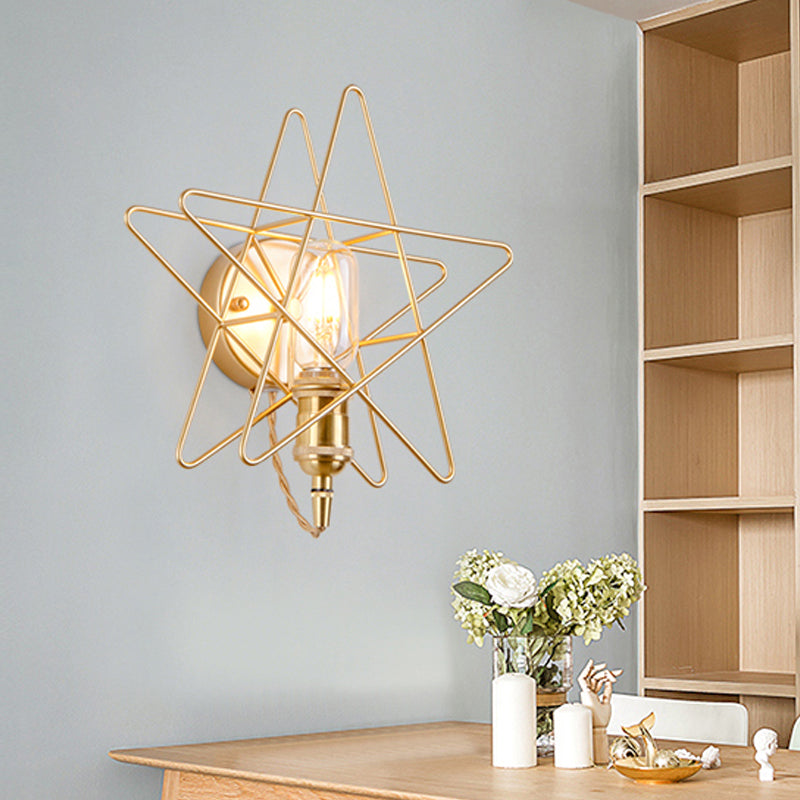 Frendorf | Metalen Ster-Gevangen Wandlamp Sconces Loft Stijl 1 Gloeilamp Slaapkamer Wandverlichting in Zwart/Goud