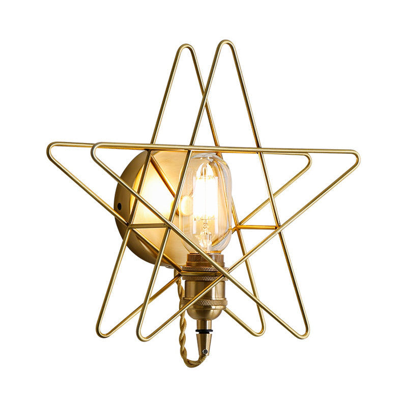 Frendorf | Metalen Ster-Gevangen Wandlamp Sconces Loft Stijl 1 Gloeilamp Slaapkamer Wandverlichting in Zwart/Goud