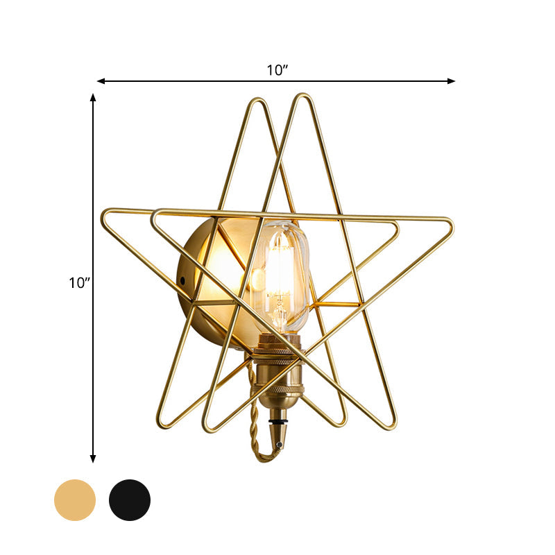 Frendorf | Metalen Ster-Gevangen Wandlamp Sconces Loft Stijl 1 Gloeilamp Slaapkamer Wandverlichting in Zwart/Goud