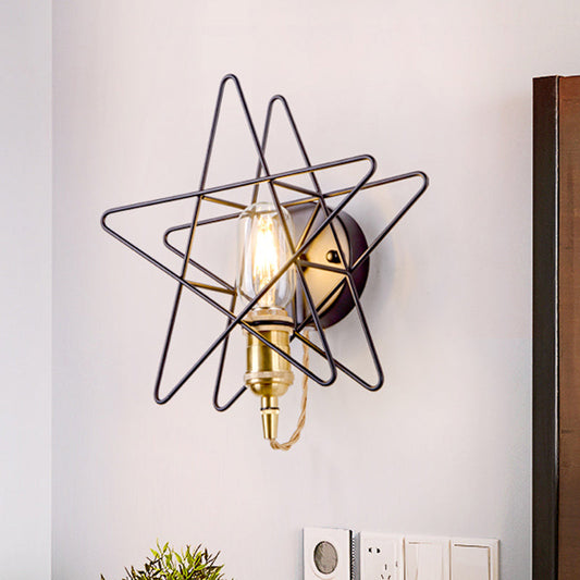Frendorf | Metalen Ster-Gevangen Wandlamp Sconces Loft Stijl 1 Gloeilamp Slaapkamer Wandverlichting in Zwart/Goud