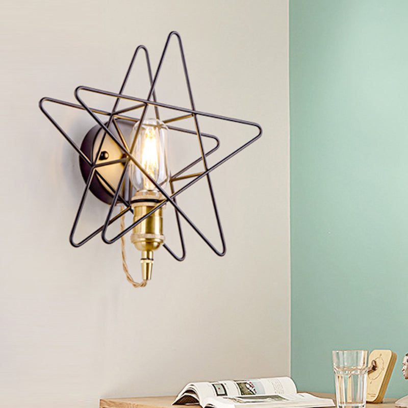 Frendorf | Metalen Ster-Gevangen Wandlamp Sconces Loft Stijl 1 Gloeilamp Slaapkamer Wandverlichting in Zwart/Goud
