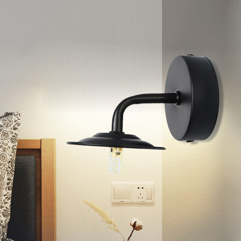 Frendorf | Schwarze Ausführung 1-Glühbirne Wandlampe Industrie Metallflachschirm Wandmontierte Lampe für Schlafzimmer