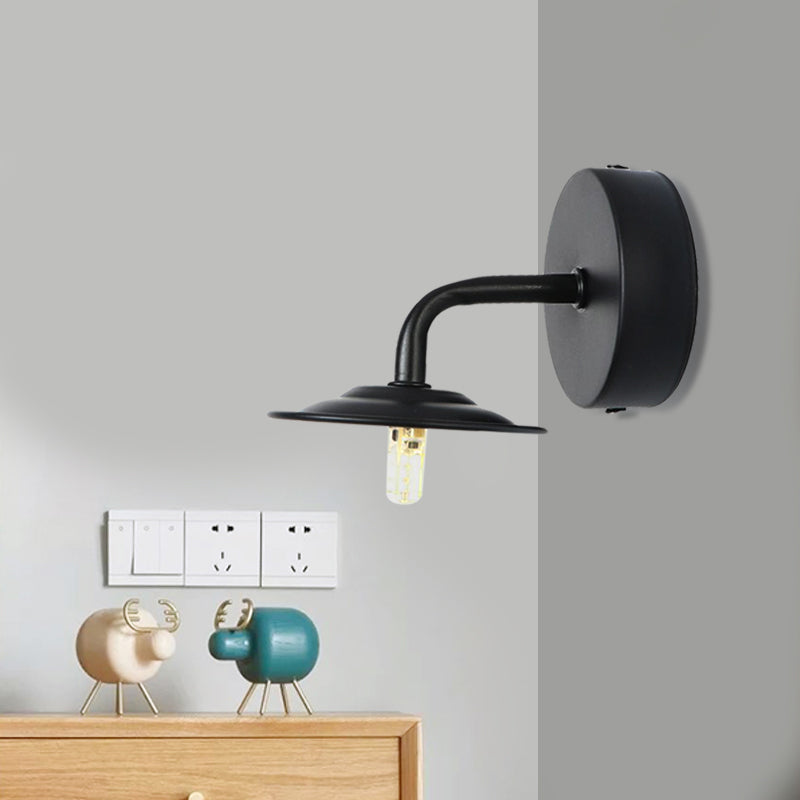 Frendorf | Schwarze Ausführung 1-Glühbirne Wandlampe Industrie Metallflachschirm Wandmontierte Lampe für Schlafzimmer