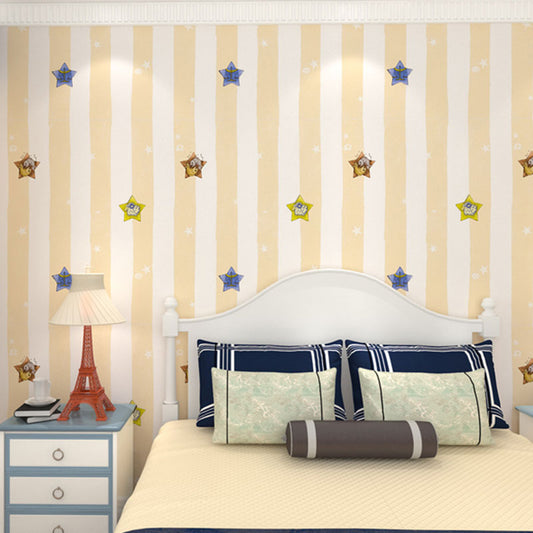 Frendorf | 33' x 20.5" Minimalistische Tapetenrolle für Kinderzimmer mit Cartoon-Stern- und Streifendessin in sanften Farben