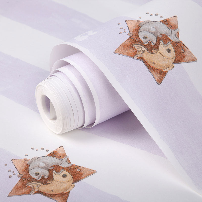 Frendorf | 33' x 20.5" Minimalistische Tapetenrolle für Kinderzimmer mit Cartoon-Stern- und Streifendessin in sanften Farben