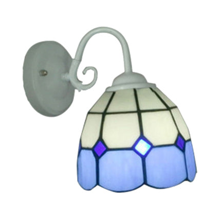 Frendorf | Tiffany Lattice Witte Koepel Wandlamp met Blauwe Rand 1 Licht Kunstglas Wandlamp voor Restaurant