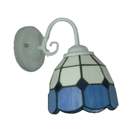 Frendorf | Tiffany Lattice Witte Koepel Wandlamp met Blauwe Rand 1 Licht Kunstglas Wandlamp voor Restaurant
