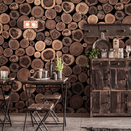 Holzscheit Tapetenrolle für Café-Dekoration, natürliche Farbe, 10 Meter x 52 Zentimeter