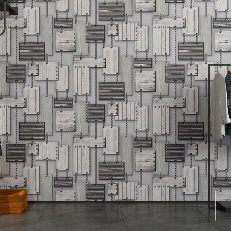 Holzbrett und Kettentapete Vinyl Wanddekoration für Bar, 20,5"W x 33'L, unangeklebt