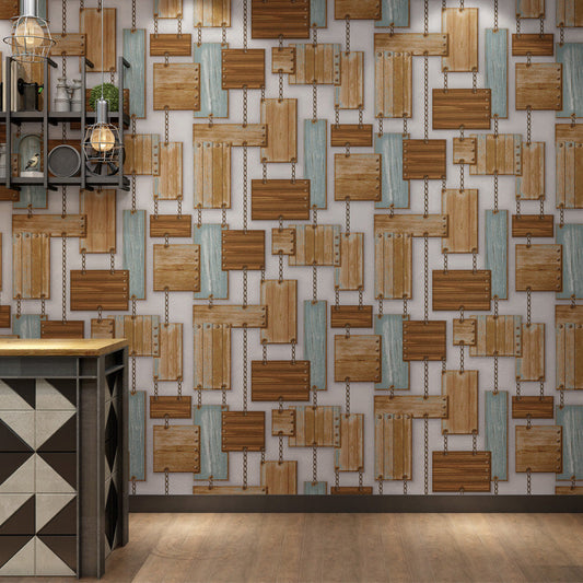 Holzbrett und Kettentapete Vinyl Wanddekoration für Bar, 20,5"W x 33'L, unangeklebt