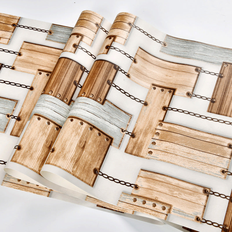 Holzbrett und Kettentapete Vinyl Wanddekoration für Bar, 20,5"W x 33'L, unangeklebt
