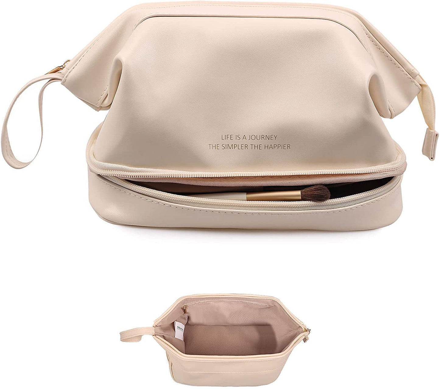 Frendorf | Abiudeng Große Make-up Tasche, Doppelschicht Kosmetiktasche, Reise Make-up Tasche, Leder Make-up Tasche, Kosmetische Reisetaschen, Tragbare Leder Kulturbeutel, Geräumige Kosmetiktasche für Frauen und Mädchen