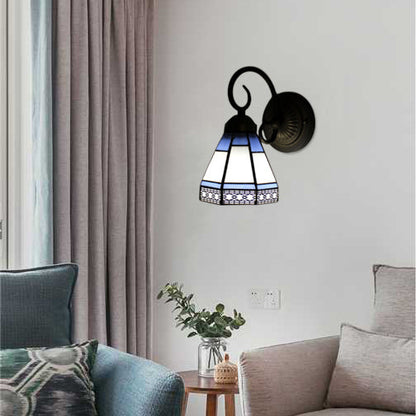 Frendorf | Pyramid Cafe Restaurant Wandlamp Geïntegreerd Glas 1 Kop Tiffany Traditionele Wandlamp in Blauw