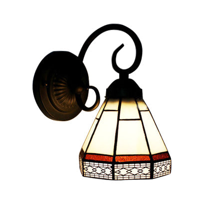 Frendorf | Glas Kegel Wandlamp met Gebogen Arm 1 Peertje Tiffany Klassieke Wandlamp in Beige voor Eetkamer
