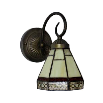 Frendorf | Glas Kegel Wandlamp met Gebogen Arm 1 Peertje Tiffany Klassieke Wandlamp in Beige voor Eetkamer