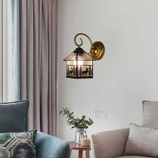 Frendorf | Rustieke Stijl Lodge Wandlamp met Hert 1 Fitting Glazen Heldere Wandlamp in Messing voor Eetkamer