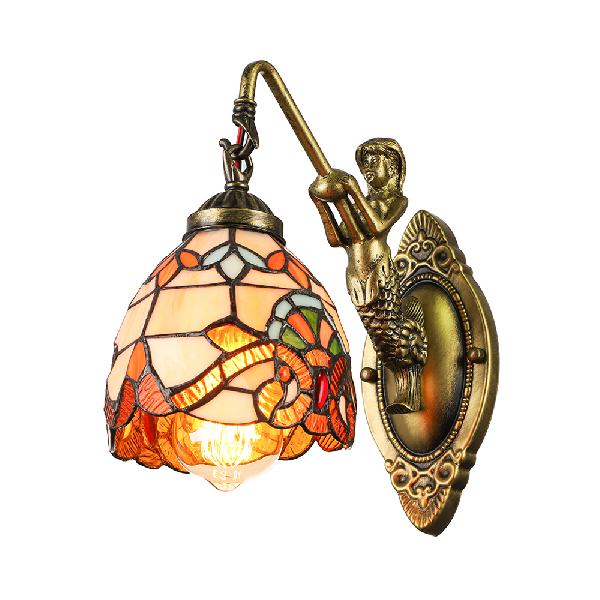 Frendorf | 1 Licht Glocke Wandbeleuchtung Viktorianisch Tiffany Buntglas Wandlampe mit Meerjungfrau