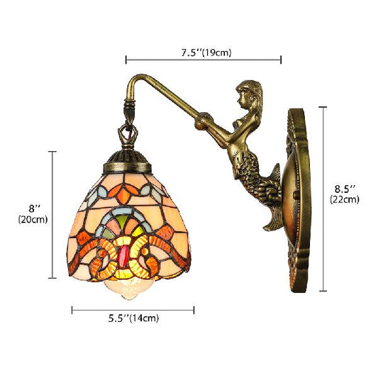 Frendorf | 1 Licht Glocke Wandbeleuchtung Viktorianisch Tiffany Buntglas Wandlampe mit Meerjungfrau