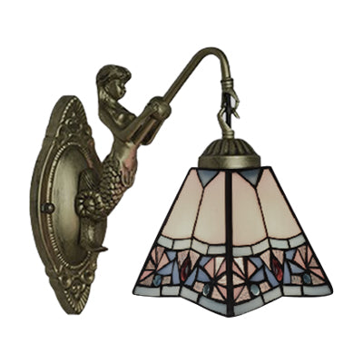 Frendorf | Beige Glas Trapez Sconce Licht Fixture Tiffany 1 Kopf Wandmontiert Licht für Wohnzimmer