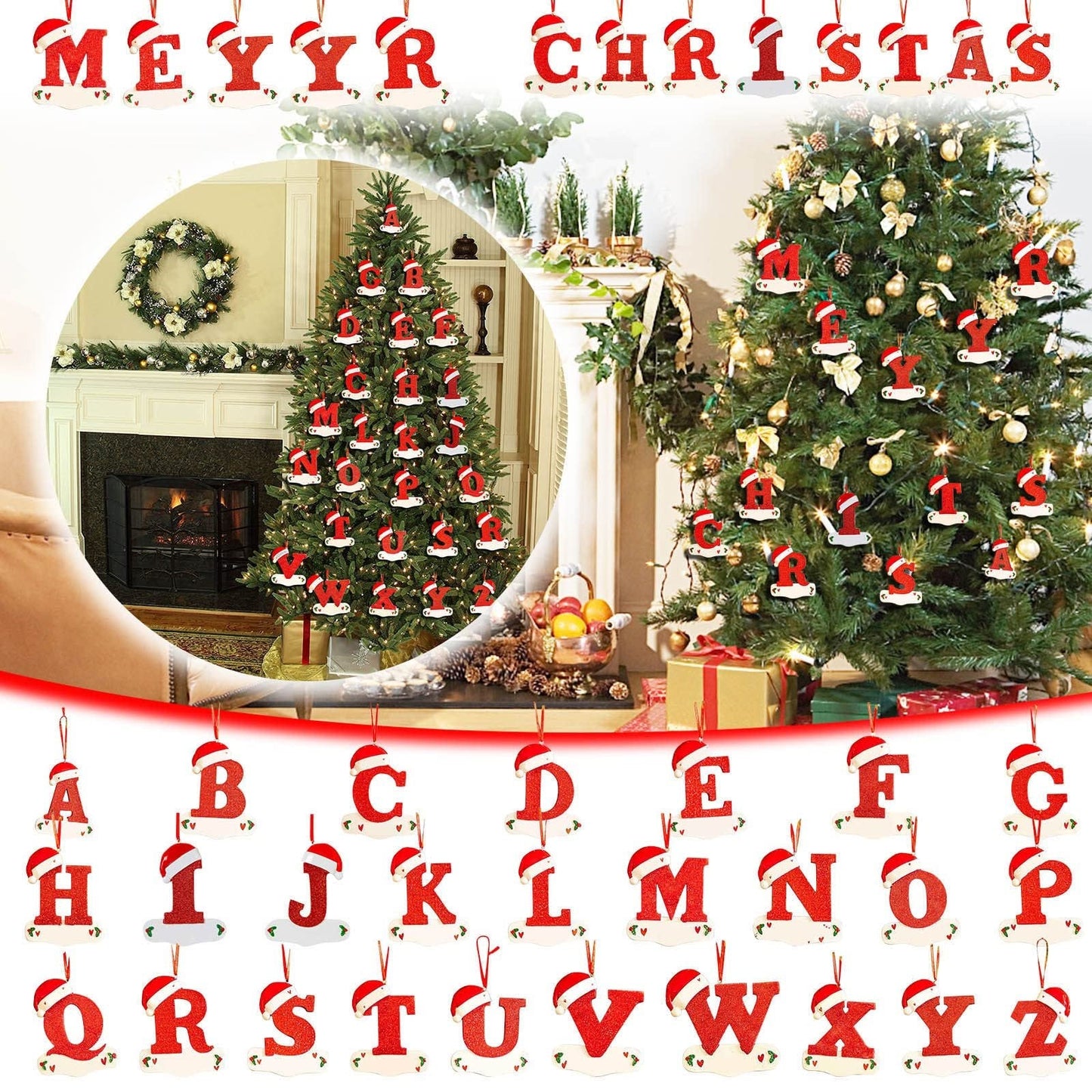 Frendorf | Personalisierte Weihnachts 24 Buchstaben Ornamente