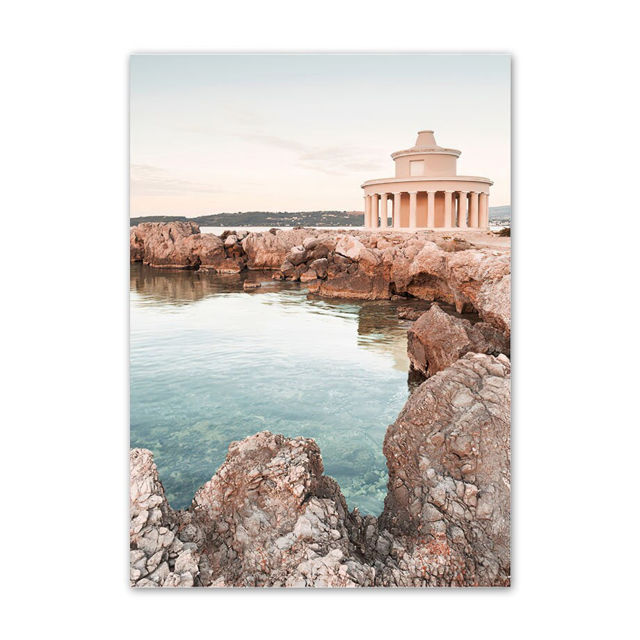 Venice Amalfi Küstenstadt Wasserfall Leinwandposter | Nordisches Schlafzimmer Wandkunst für Wohnzimmer Wohnkultur