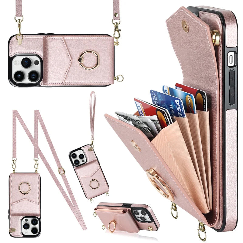 Frendorf | Leder Geldbörse Hülle mit Ring & Lanyard für iPhone