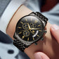 Frendorf | Luxus Gold Drei-Augen Chronograph Zifferblatt Automatische Mechanische Uhr