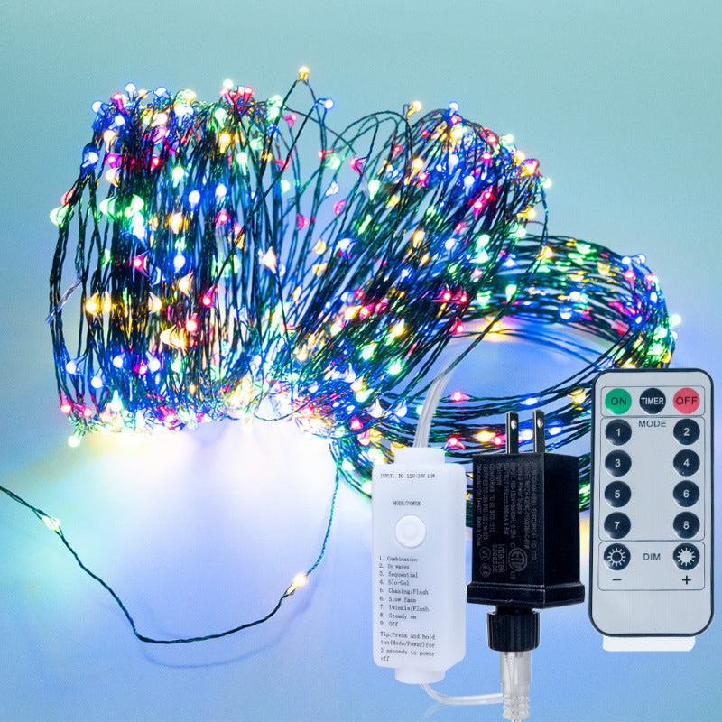 Quntis LED Stern Weihnachtsbaum Lichterkette – 50m (164ft) Dunkelgrün Kupferdraht mit Fernbedienung, Steckdose wasserdichte Lichter für Außen Weihnachtsdeko