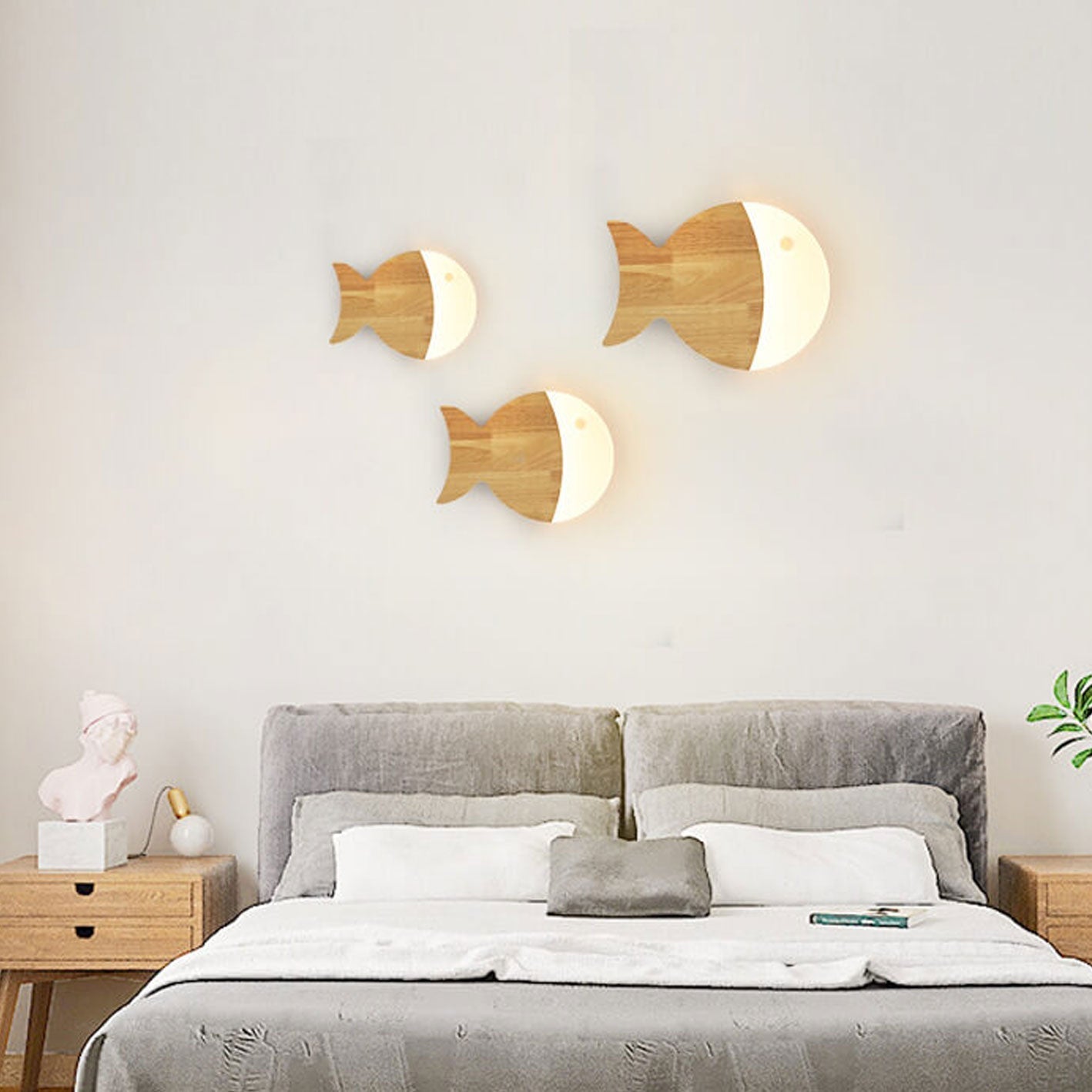 Frendorf | Fynnora Nordic Wandlampe | Eiche & Acryl | Minimalistisches Fisch-Design | LED Beleuchtung