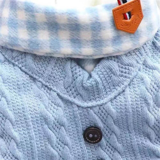 Gemütlicher Strick-Hundepullover mit karriertem Kragen – Erhältlich in Pink & Blau