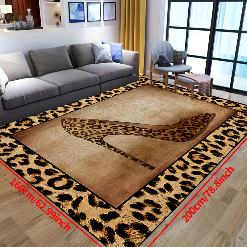 Antirutsch waschbarer Teppich - wasserdichter Teppich für Flur, Wohnzimmer, Schlafzimmer, Terrasse - Leopardenmuster hohe Absätze Design