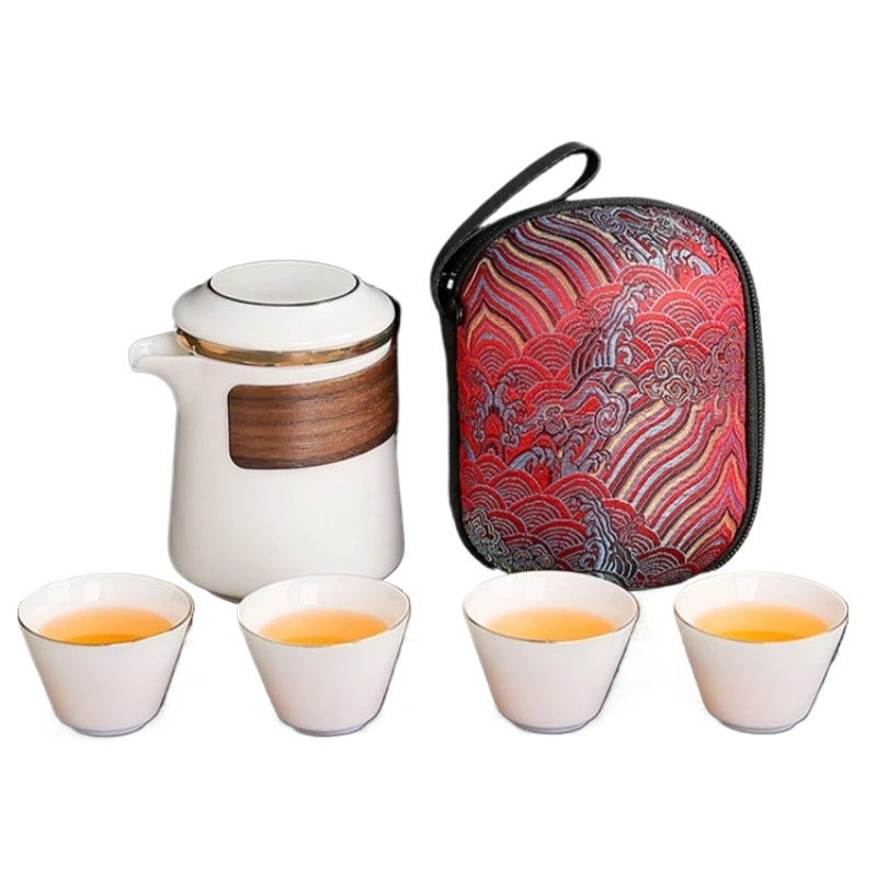 Dehua weißes Porzellan Reise Kung Fu Teeset Tragetasche Schüssel Anti-Verbrühung Vier 1 Kanne 4 Tassen Geschenk Teetasse Teeset weißes Porzellan