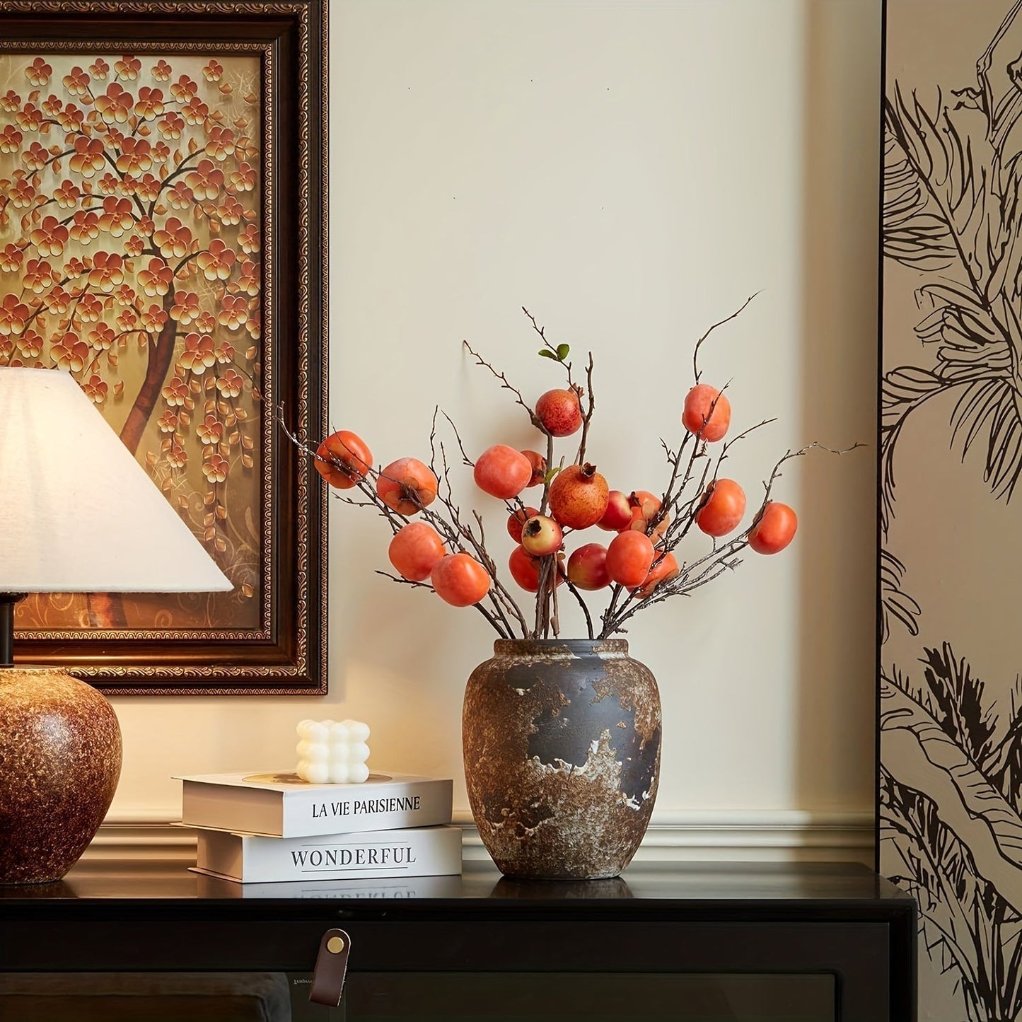 Frendorf | Harvest Bloom Dekorative Vase – Künstlerisches Design mit Texturierter Oberfläche und Fruchtinspirierter Stiele