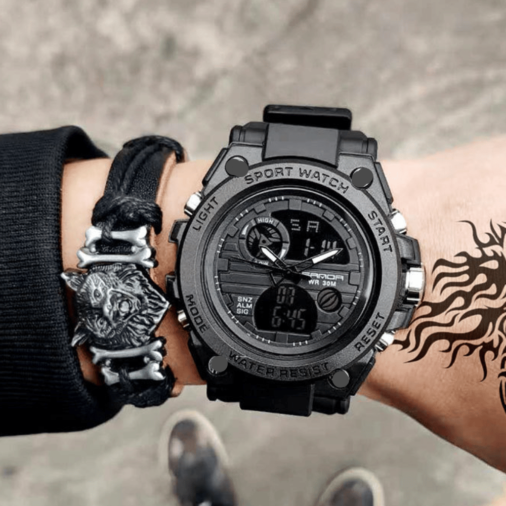 Frendorf | Sportliche Dual-Display Mode Multifunktionale wasserdichte leuchtende Herrenarmbanduhr