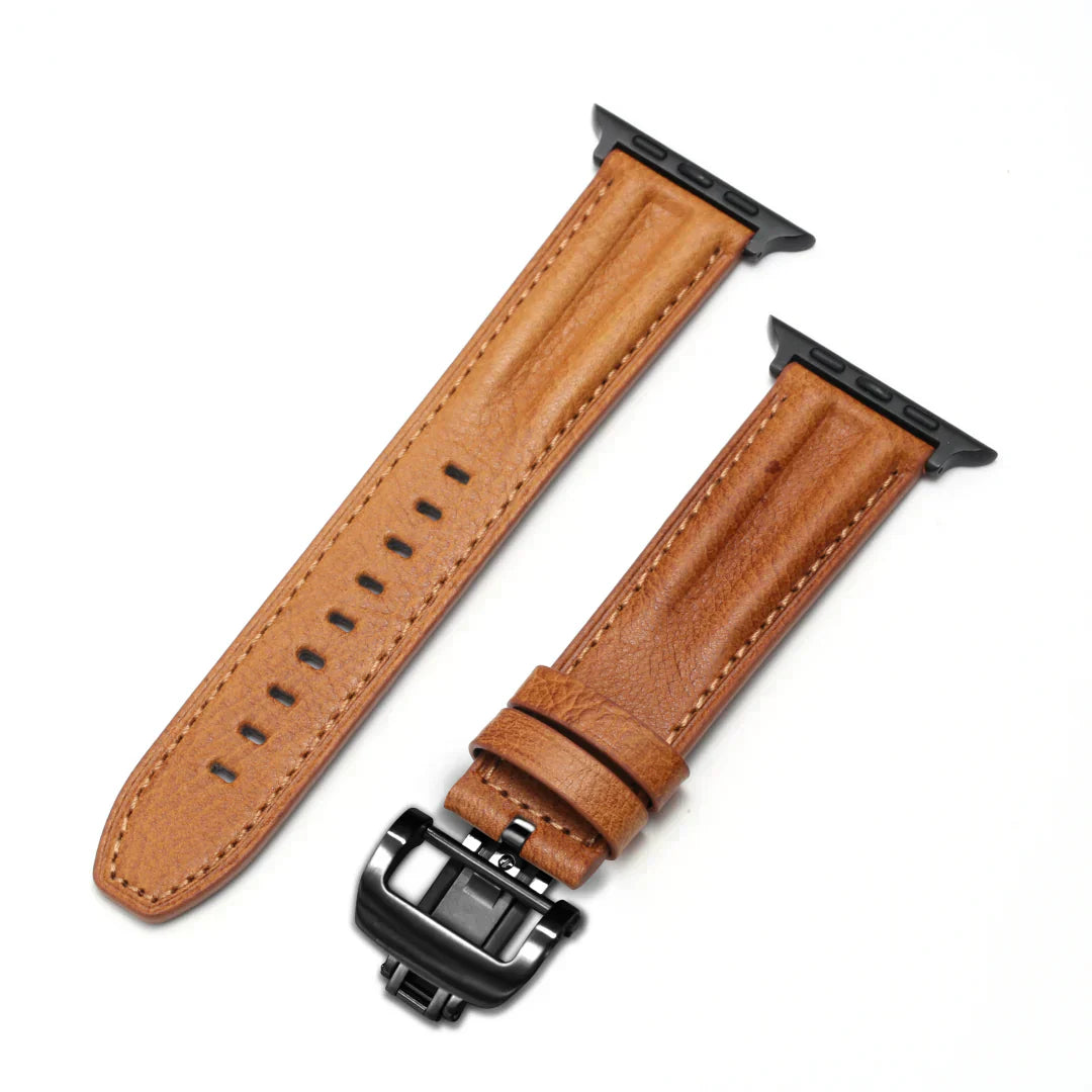 Frendorf | Luxuriöses Lederarmband mit Schmetterlingsverschluss und Rille für die Apple Watch
