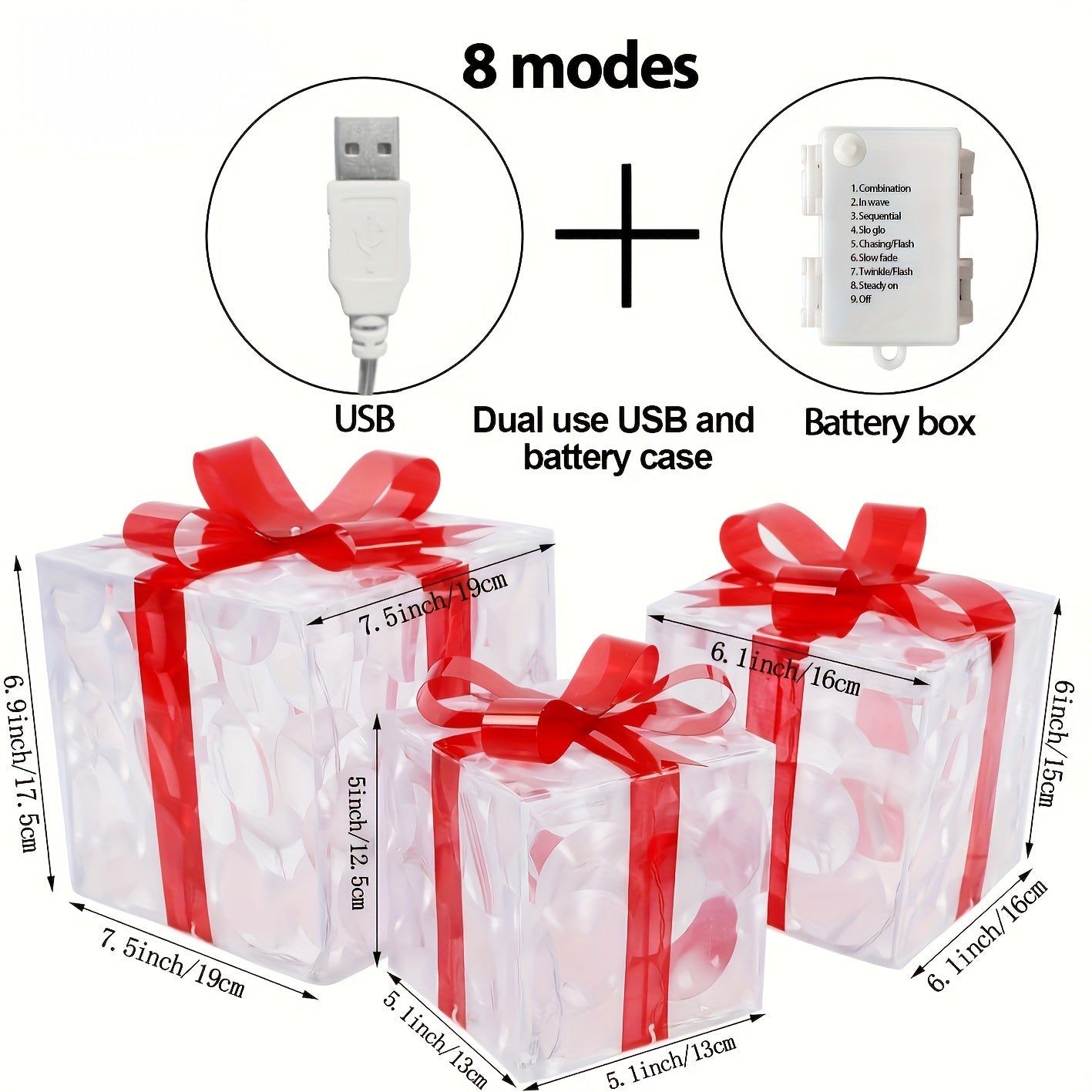 Frendorf | JollyGlow LED Geschenkboxen Set | Weihnachtsbeleuchtung | Deko für Innen & Außen | Set aus 3 Boxen