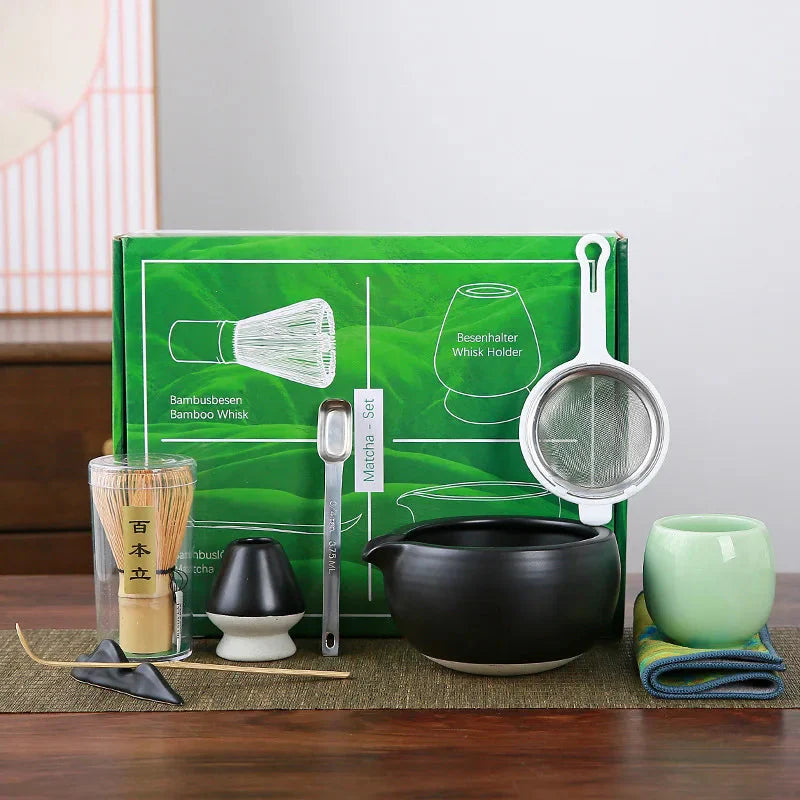 9 Stück/Set Japanische Keramik Matcha Geschenkschachtel Grüntee Chasen Halter Ständer Schüssel Bambusbesen Mühle Pinsel Tee Werkzeuge Halter Tee