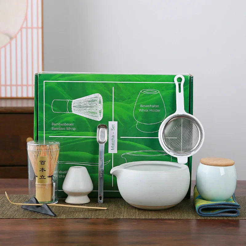 9 Stück/Set Japanische Keramik Matcha Geschenkschachtel Grüntee Chasen Halter Ständer Schüssel Bambusbesen Mühle Pinsel Tee Werkzeuge Halter Tee
