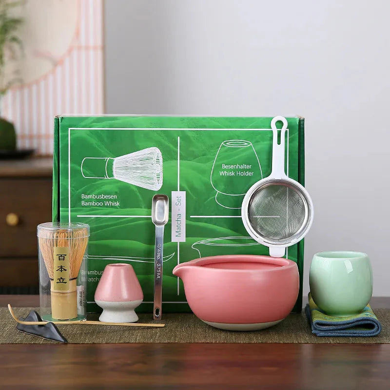 9 Stück/Set Japanische Keramik Matcha Geschenkschachtel Grüntee Chasen Halter Ständer Schüssel Bambusbesen Mühle Pinsel Tee Werkzeuge Halter Tee