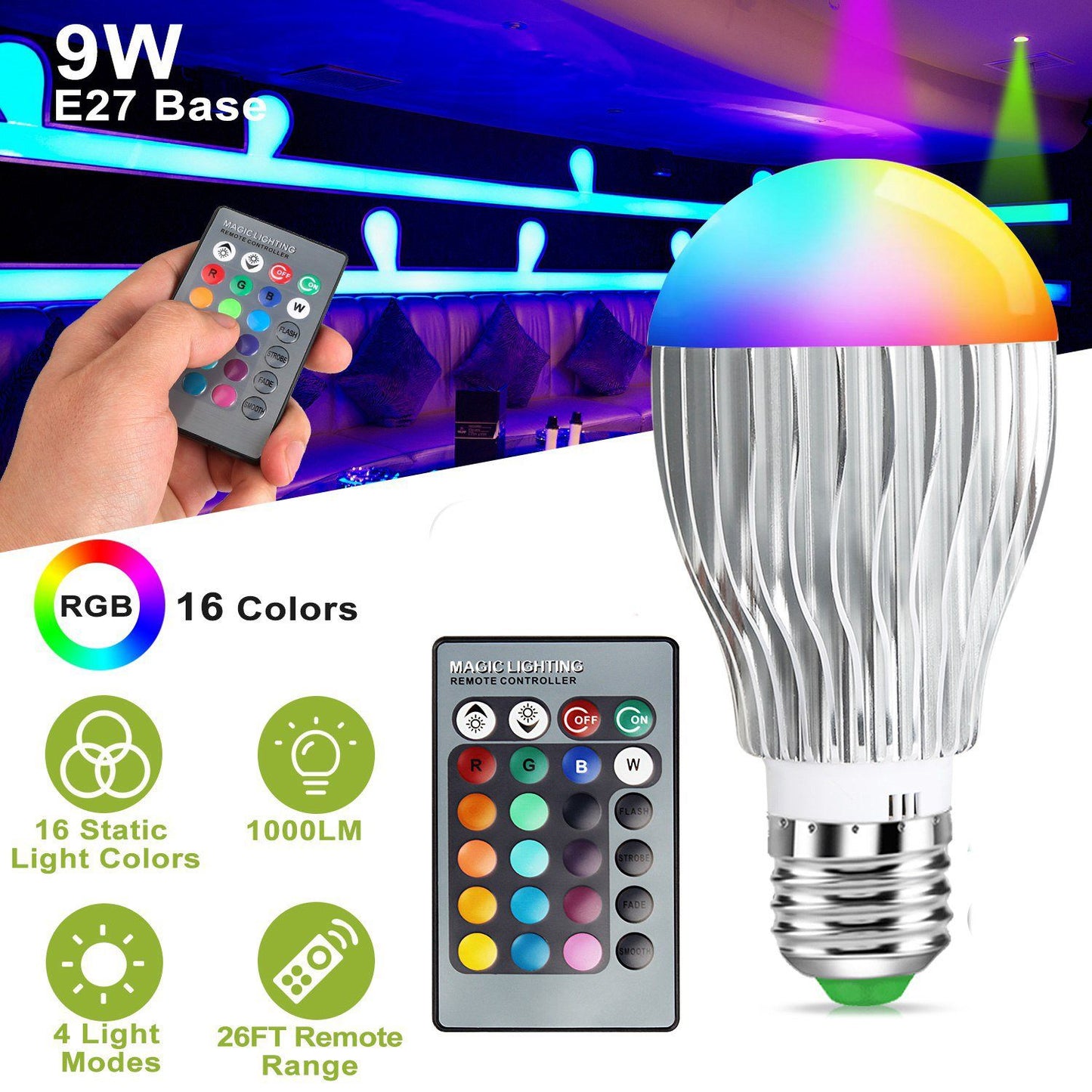 Frendorf | 9W LED Glühlampe E27 RGB Lampe