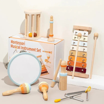 Frendorf | Holz Montessori Musikinstrumenten Set für Kleinkinder - Professionell gestimmtes Xylophon, Maracas und mehr - Bildungs Geschenk für Vorschulkinder