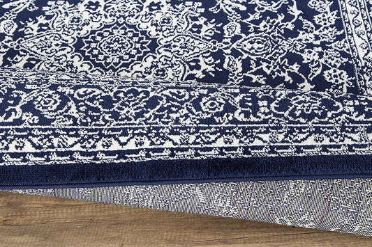 Frendorf | MarineCharm Oriental Teppich | Navy & Elfenbein | Pflegeleicht & Weich | Wohnzimmer & Flur
