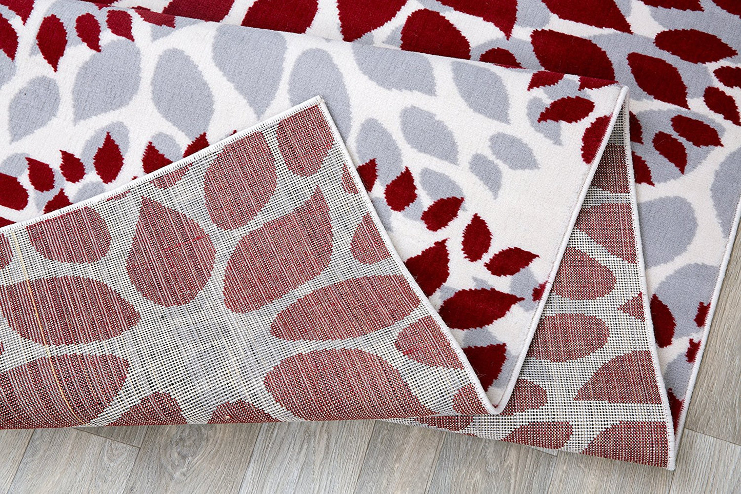 Frendorf | BloomNove Elegance Teppich | Grau & Rot | Blumendesign | Pflegeleicht & Modern