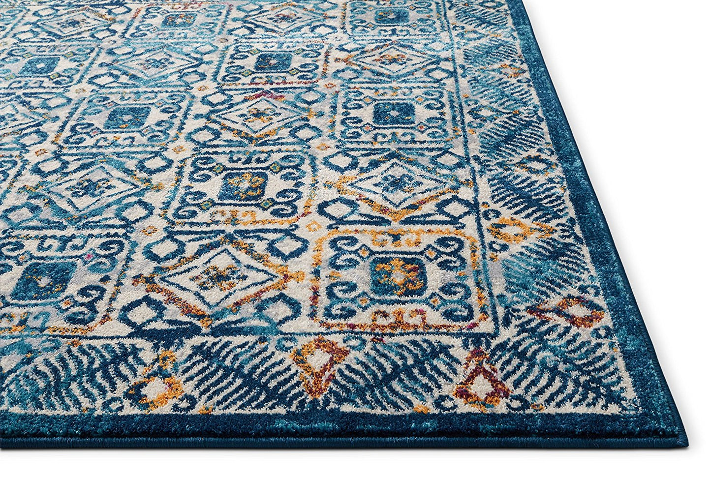 Frendorf | BlueBloom Vintage Teppich | Blumenmuster in Blau | Eleganz für Wohnzimmer & Flur | Pflegeleicht & Weich