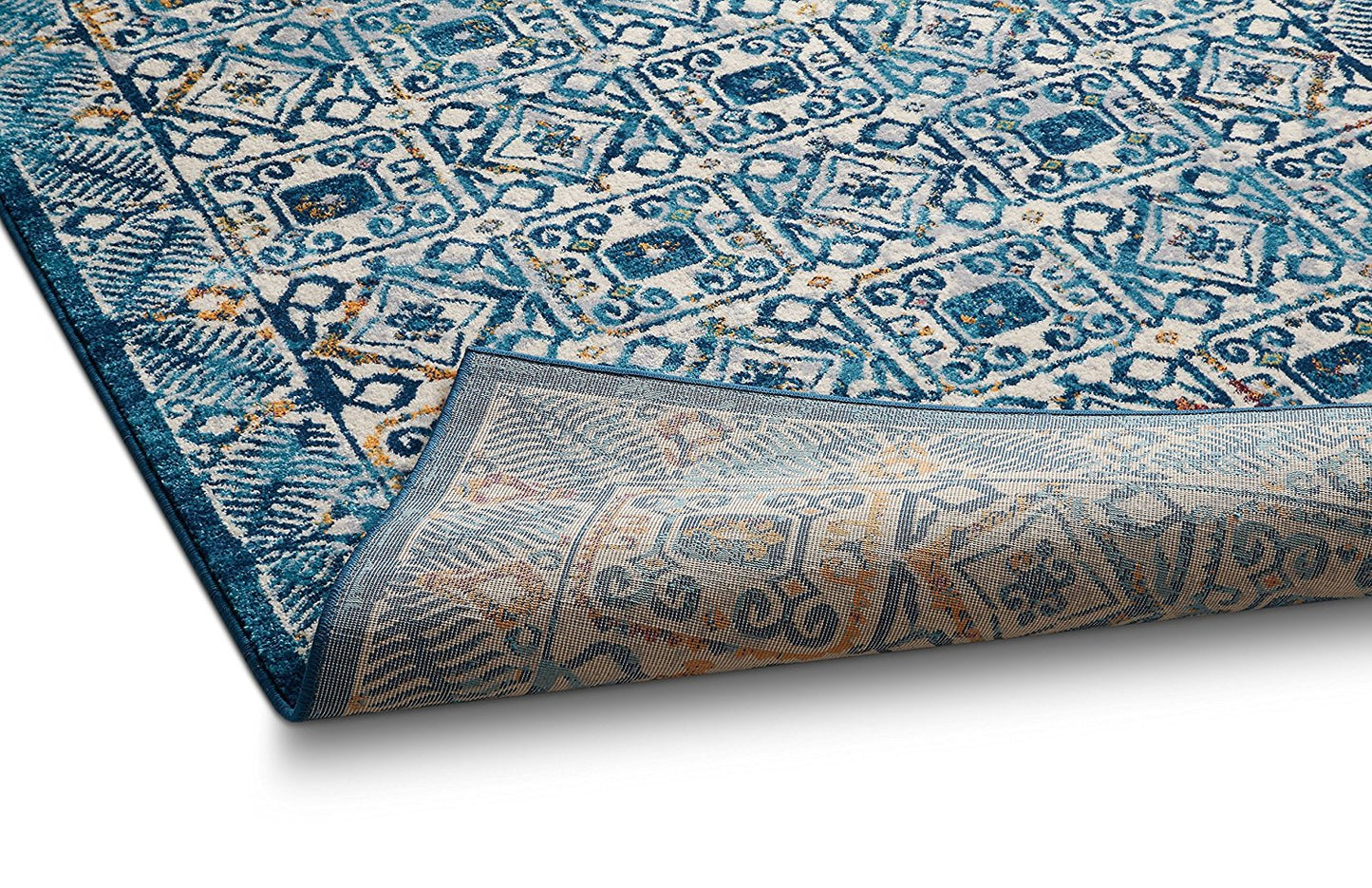 Frendorf | BlueBloom Vintage Teppich | Blumenmuster in Blau | Eleganz für Wohnzimmer & Flur | Pflegeleicht & Weich