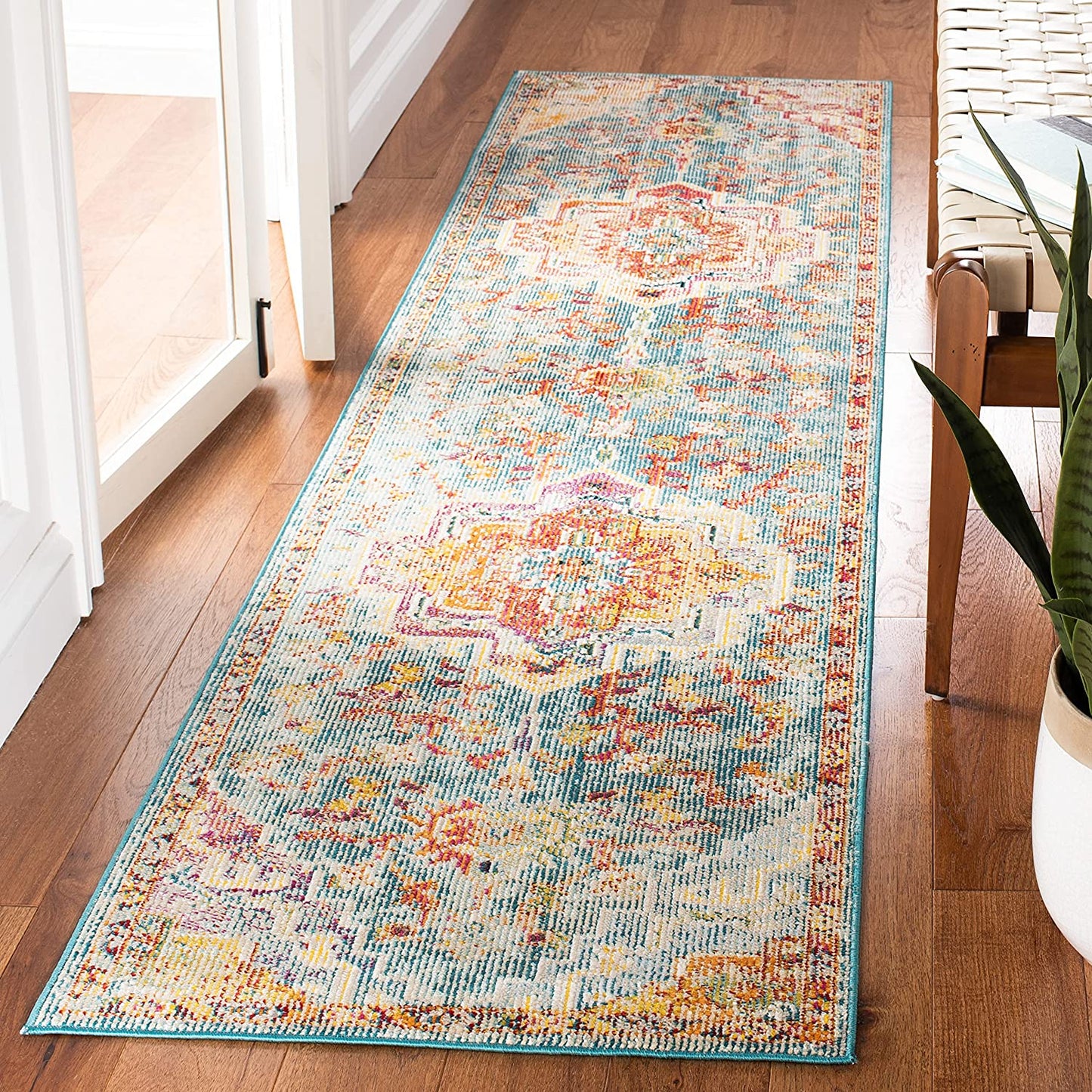Boho Chic Oriental Medaillon Abgenutzter Teppich, Orange Teal