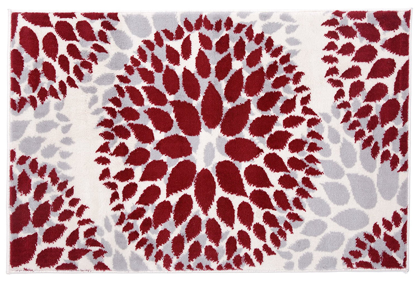 Frendorf | BloomNove Elegance Teppich | Grau & Rot | Blumendesign | Pflegeleicht & Modern