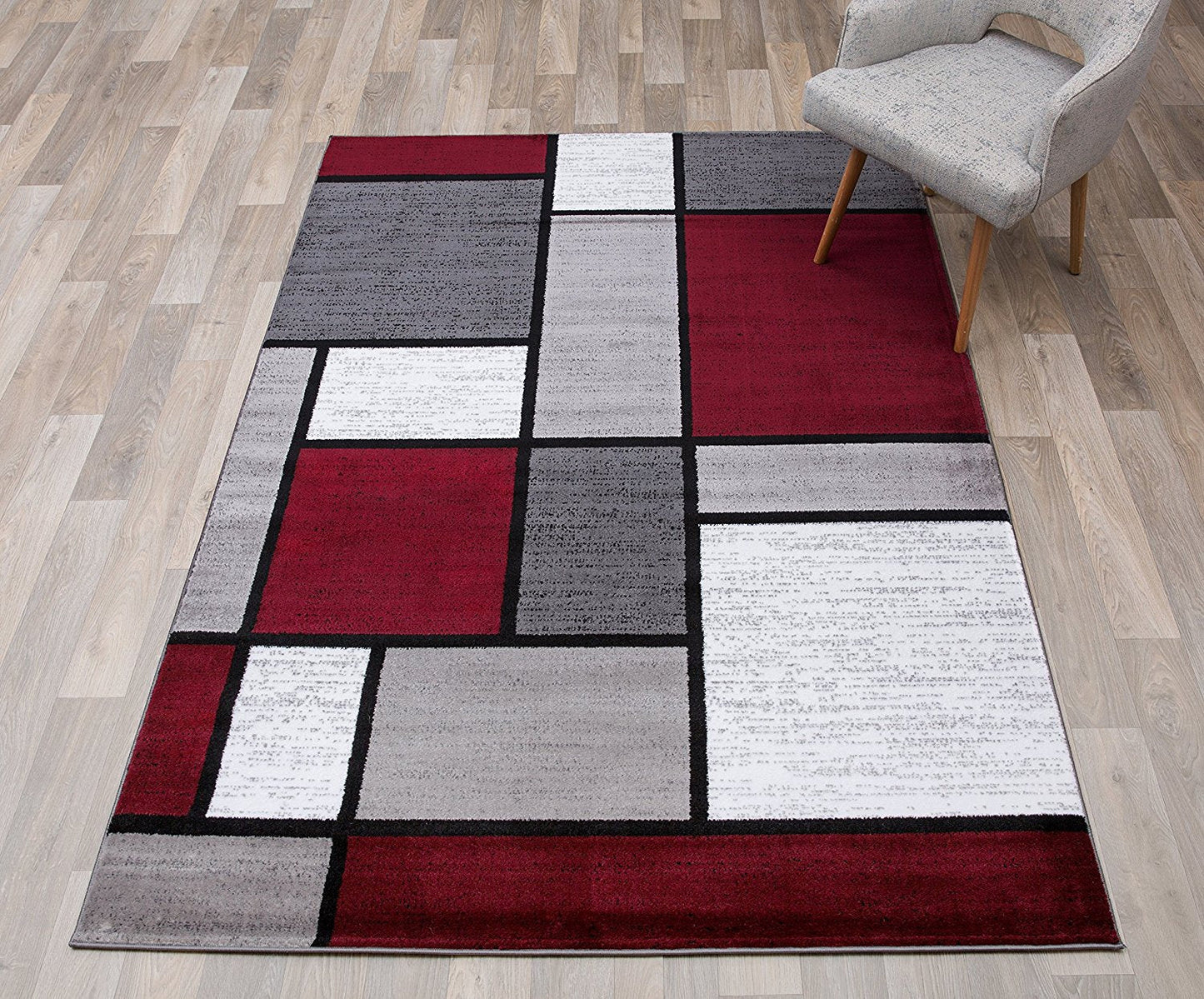 Frendorf | TeppiLux Modern Box Design Teppich | Rot, Grau & Weiß | Wohn- & Schlafzimmer | Pflegeleicht & Rutschfest