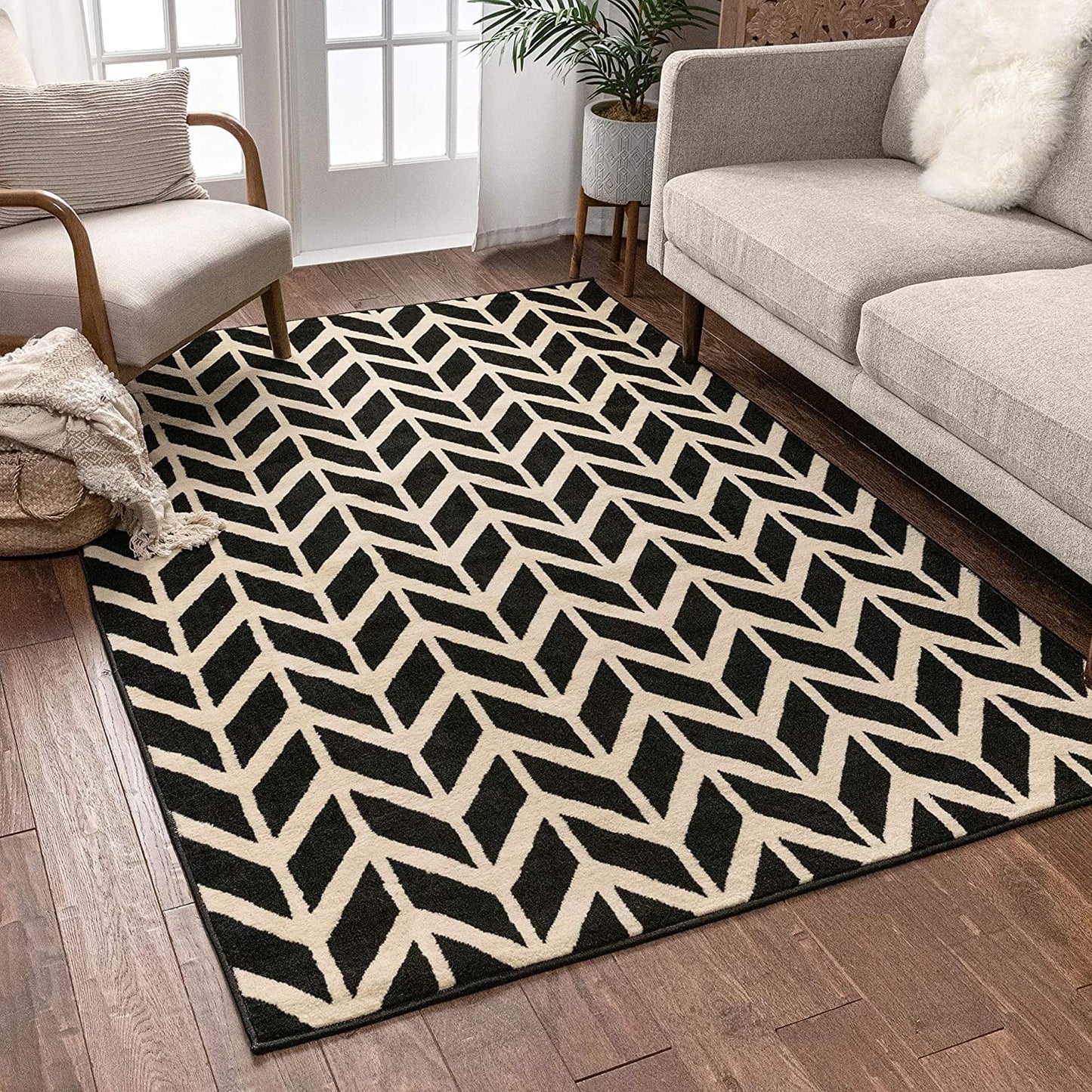 Miami Bourban Chevron Schwarz Modernes Teppich