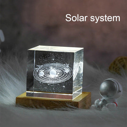 Frendorf | 3D Galaxy Kristall Glas Würfel mit aufladbarem buntem Lichtbasis, für Geschenk & Wohnkultur